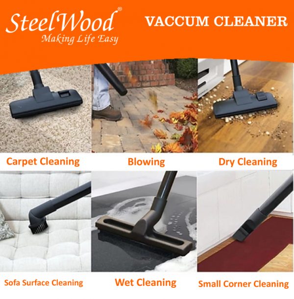 Steelwood 3 in One Vacuum Cleaner SW-20S-1600 / 20L / Stainless Steel - Image 4
